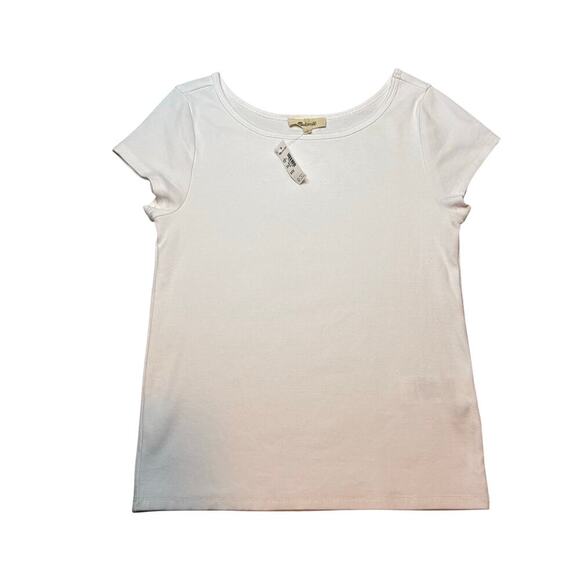 Madewell White Ribbed Cotton Cap Sleeve Crewneck Tee Top Size M NWT - Picture 6 of 9